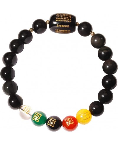 Feng Shui Black Obsidian Five-Element 10mm Bead Amulet Bracelet for Attracting Wealth and Good Luck Gift Unisex $23.32 Stretch