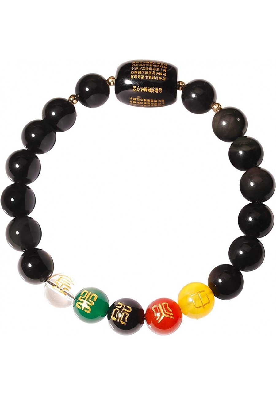 Feng Shui Black Obsidian Five-Element 10mm Bead Amulet Bracelet for Attracting Wealth and Good Luck Gift Unisex $23.32 Stretch