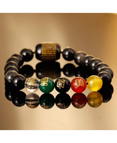 Feng Shui Black Obsidian Five-Element 10mm Bead Amulet Bracelet for Attracting Wealth and Good Luck Gift Unisex $23.32 Stretch