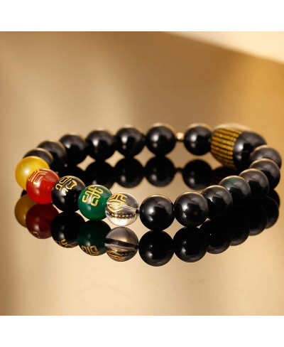 Feng Shui Black Obsidian Five-Element 10mm Bead Amulet Bracelet for Attracting Wealth and Good Luck Gift Unisex $23.32 Stretch