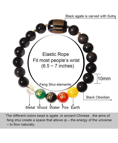 Feng Shui Black Obsidian Five-Element 10mm Bead Amulet Bracelet for Attracting Wealth and Good Luck Gift Unisex $23.32 Stretch