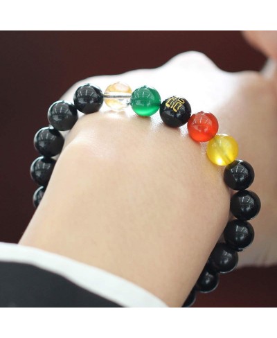 Feng Shui Black Obsidian Five-Element 10mm Bead Amulet Bracelet for Attracting Wealth and Good Luck Gift Unisex $23.32 Stretch