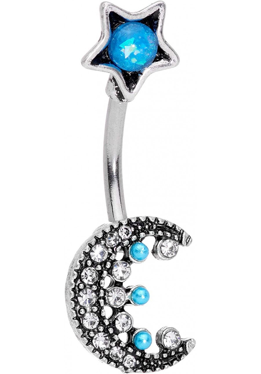 14G 316L Steel Navel Ring Piercing Blue Accent Star Moon Double Mount Belly Button Ring $14.90 Piercing Jewelry