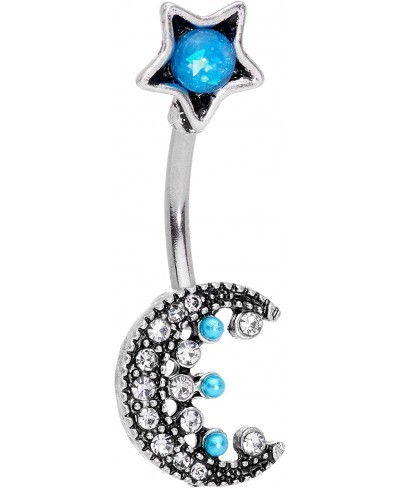 14G 316L Steel Navel Ring Piercing Blue Accent Star Moon Double Mount Belly Button Ring $14.90 Piercing Jewelry