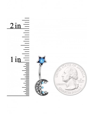 14G 316L Steel Navel Ring Piercing Blue Accent Star Moon Double Mount Belly Button Ring $14.90 Piercing Jewelry