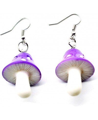 Mushroom Drop Earring Made with Resin Creative Funny Dangle Earrings for Women Girls Valentine's Day Earrings Purple $7.95 Dr...