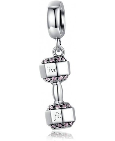Football Bead Charms with Black and White Enamel 925 Sterling Silver Soccer Ball Bead for Pandora Bracelet Charms (Dumbbell C...
