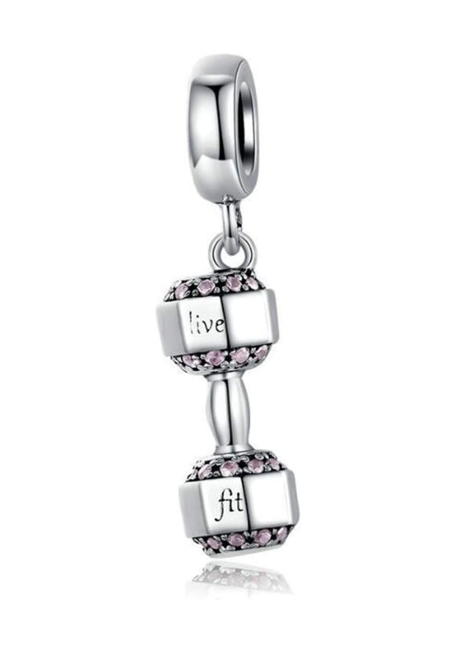 Football Bead Charms with Black and White Enamel 925 Sterling Silver Soccer Ball Bead for Pandora Bracelet Charms (Dumbbell C...