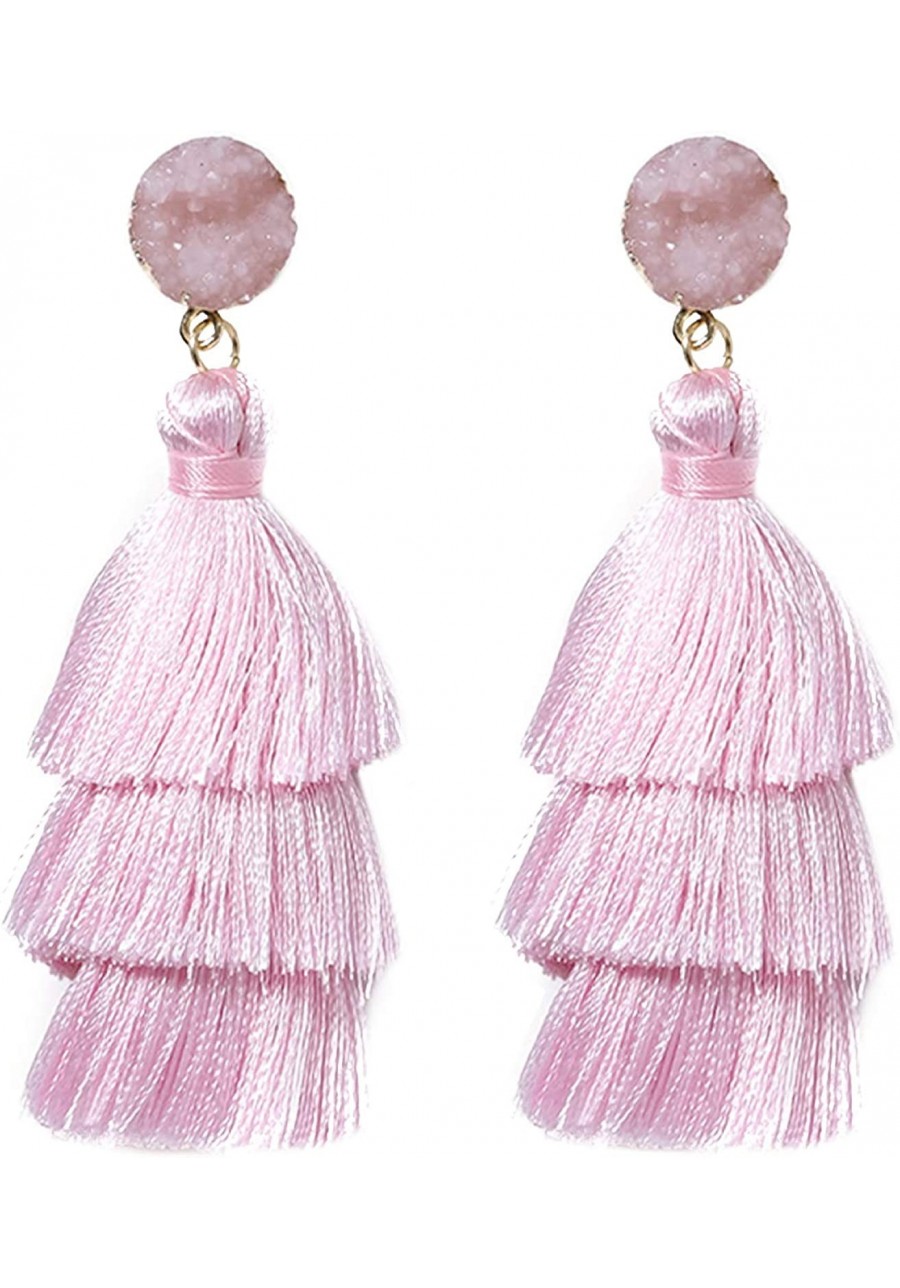 Colorful Tassel Earrings for Women - Light Pink Layered Tassle Bohemian Earrings $8.23 Drop & Dangle