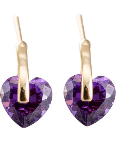 Elegant Gold Plated Love Heart Shape Purple Cubic Zirconia Stud Earrings for Women $7.09 Stud