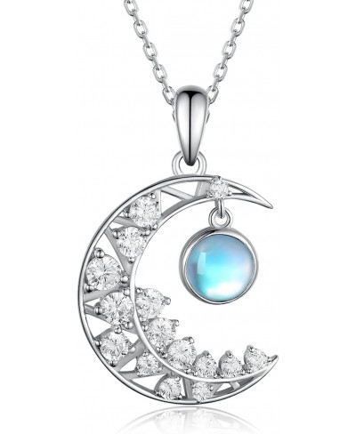 Moonstone Moon Necklace for Women 925 Sterling Silver Crescent Moon Necklaces with 5A Cubic Zirconia Anniversary Birthday Jew...