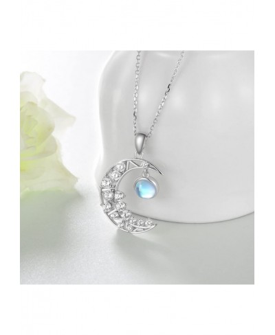 Moonstone Moon Necklace for Women 925 Sterling Silver Crescent Moon Necklaces with 5A Cubic Zirconia Anniversary Birthday Jew...