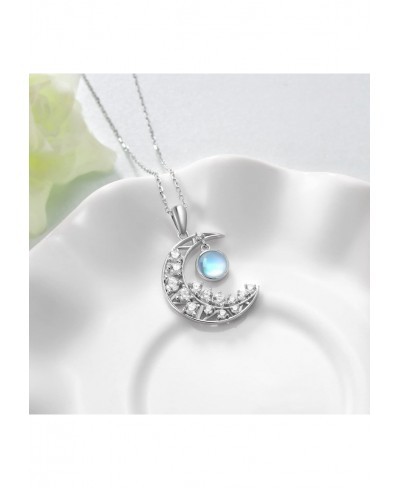 Moonstone Moon Necklace for Women 925 Sterling Silver Crescent Moon Necklaces with 5A Cubic Zirconia Anniversary Birthday Jew...