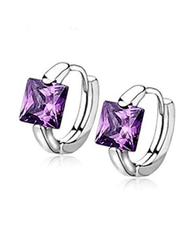 Good-Looking Purple Crystal Square Silver Color Huggie Hoop Earrings for Women Jewelry $30.69 Hoop