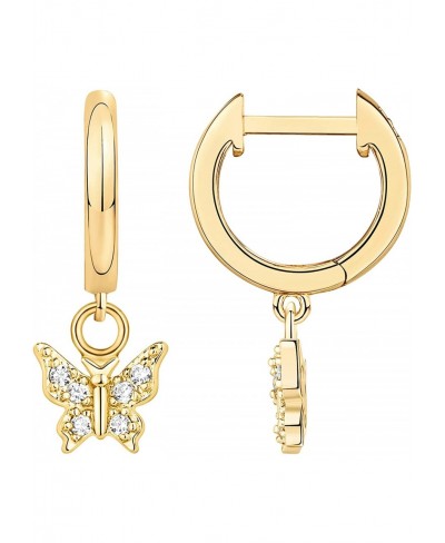 14K Gold Plated S925 Sterling Silver Post Lightweight Drop/Dangle Huggie Earrings for Women Star Lock Butterfly Moon Lightnin...
