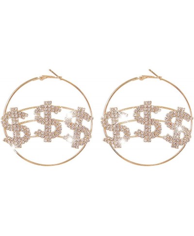 Crystal Dollar Money Sign Symbol Drop Dangle Large Hoop Earrings for Women Girls 70mm Big Basketball Hoops Fashion Sparkly Rh...