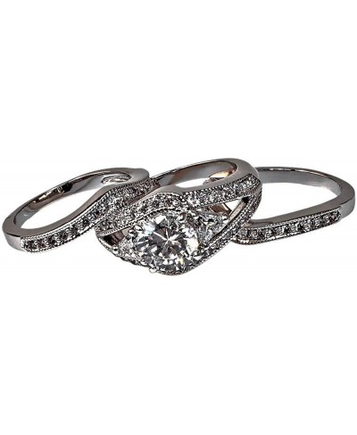 Vintage-Style Round-Shape and Triangle-Shape with Milgrain Edging 3.28 Ct Cubic Zirconia Cz 3 Pc. Bridal Engagement Wedding R...