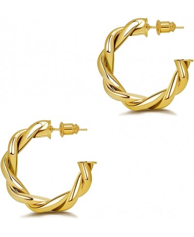 Twisted Gold Hoop Earrings Lightweight Hollow Thick Hoop Earrings for Women 30mm/40mm $13.59 Hoop