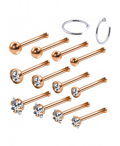 14PC Nose Bone Studs Hoop Ring 20G Surgical Steel Pin CZ Nostril Girl Women Piercing Jewelry $15.48 Piercing Jewelry