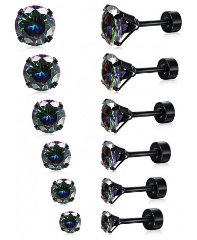 Black Stud Earrings Set Rainbow Topaz 3/4/5/6/7/8mm 316L Stainless Steel Earrings for Women Men Barbell Stud Ear Jewelry $33....