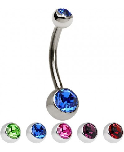 Unisex Titanium Double Bezel-Fit CZ Gems Belly Button Ring Navel Piercing Jewelry Curved Barbell 14G Silver Pink $8.55 Pierci...