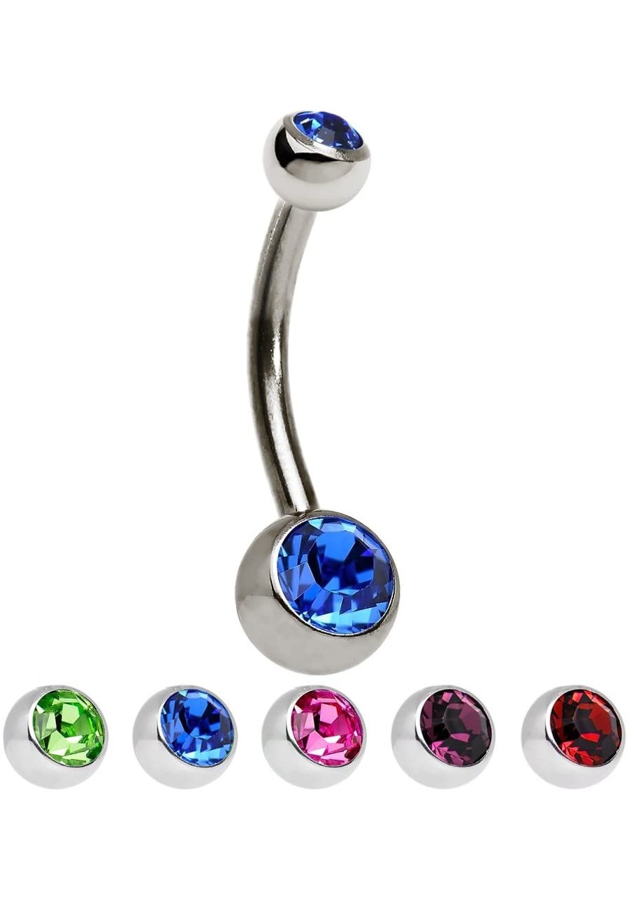 Unisex Titanium Double Bezel-Fit CZ Gems Belly Button Ring Navel Piercing Jewelry Curved Barbell 14G Silver Pink $8.55 Pierci...