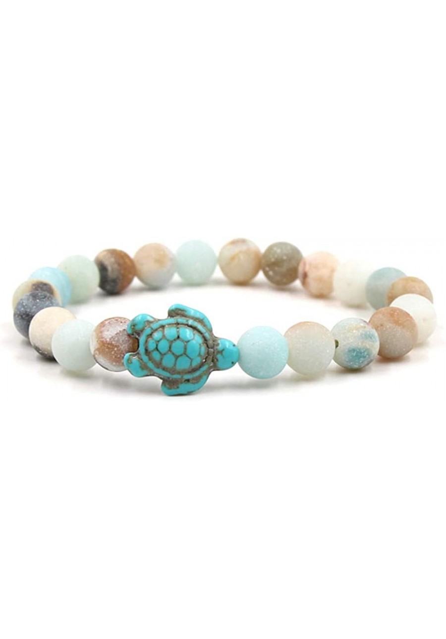 8mm Turquoise Sea Turtles Beads Bracelet Elastic Stretch Bracelet for Women Men $7.10 Stretch