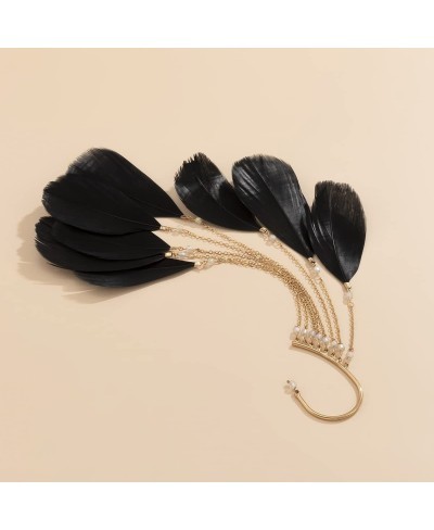 Bohemian Long Tassel Feather Ear Cuff 1pcs Non-Piercing Feather Fringe Earring Elegant Exaggerated Chandelier Ear Wrap for Wo...