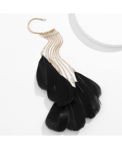 Bohemian Long Tassel Feather Ear Cuff 1pcs Non-Piercing Feather Fringe Earring Elegant Exaggerated Chandelier Ear Wrap for Wo...