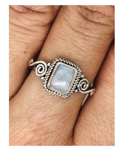 Square Moonstone 925 Sterling Silver Ring - Delicate BOHO Chic Jewelry - Fashionable and Stylish for Girls and Women with Vel...