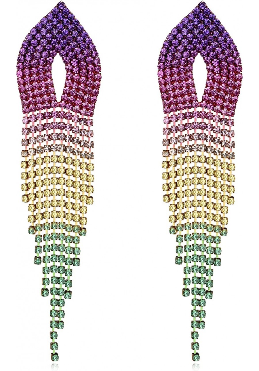 Chandelier Tassel Earrings for Women Rainbow Earrings Multi-color Long Dangle Drop Rhinestone Earrings for Prom Party $12.62 ...