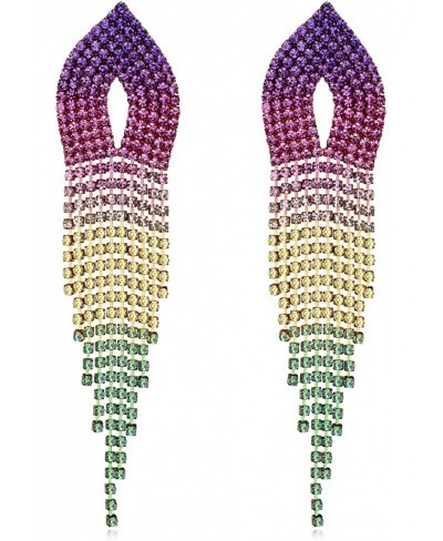 Chandelier Tassel Earrings for Women Rainbow Earrings Multi-color Long Dangle Drop Rhinestone Earrings for Prom Party $12.62 ...