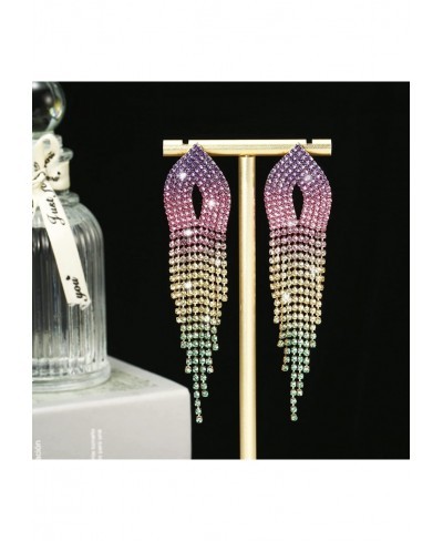 Chandelier Tassel Earrings for Women Rainbow Earrings Multi-color Long Dangle Drop Rhinestone Earrings for Prom Party $12.62 ...