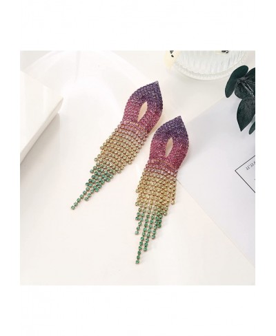 Chandelier Tassel Earrings for Women Rainbow Earrings Multi-color Long Dangle Drop Rhinestone Earrings for Prom Party $12.62 ...