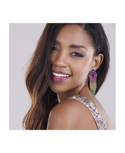 Chandelier Tassel Earrings for Women Rainbow Earrings Multi-color Long Dangle Drop Rhinestone Earrings for Prom Party $12.62 ...