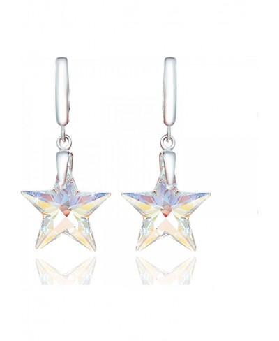 Adorned with Crystals Imitation Drop Sterling Silver 925 Orange and Blue Aurora Borealis Star Dangle Earrings $25.45 Drop & D...