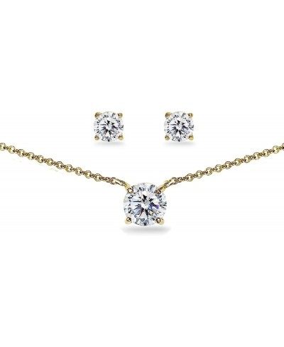 Sterling Silver Cubic Zirconia Round Solitaire Choker Necklace & Stud Earrings CZ Jewelry Set for Women Girls Bridesmaids $31...