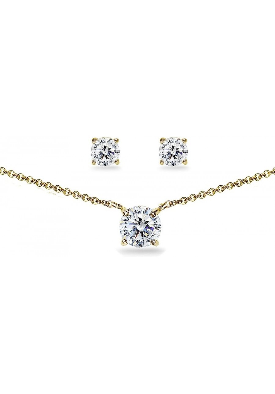 Sterling Silver Cubic Zirconia Round Solitaire Choker Necklace & Stud Earrings CZ Jewelry Set for Women Girls Bridesmaids $31...