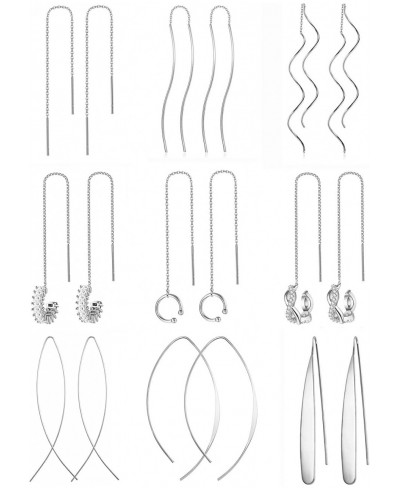 Stainless Steel Threader Earrings for Women Teen Girls Simple Long Chain Climbers Earring CZ Crystal Wave Ear Cuff Crawler Ea...