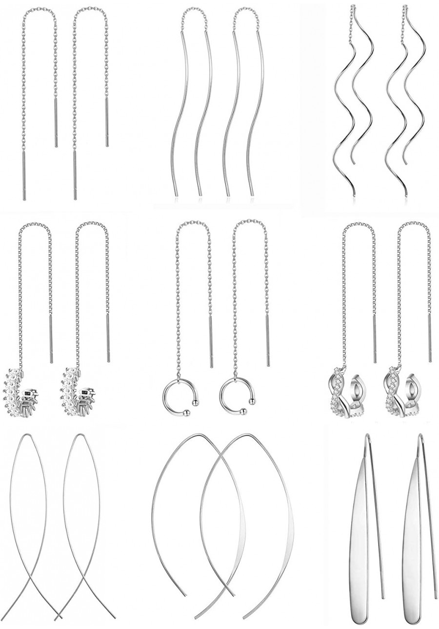 Stainless Steel Threader Earrings for Women Teen Girls Simple Long Chain Climbers Earring CZ Crystal Wave Ear Cuff Crawler Ea...