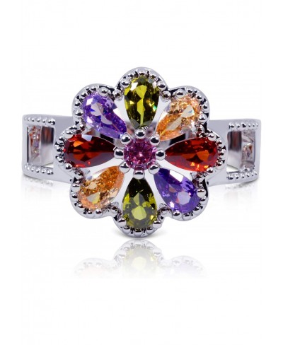 14K Gold Plated Cubic Zirconia Multicolor Rainbow Flower Ring for Women $19.25 Statement