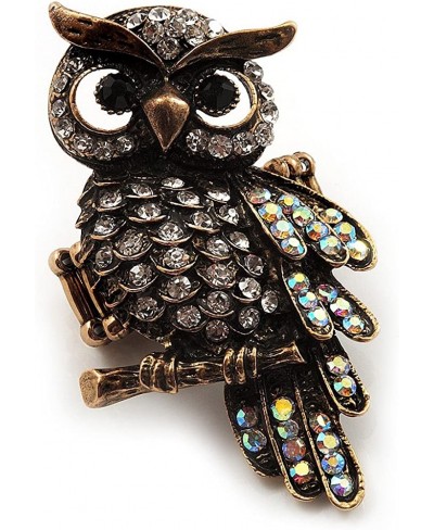 Charming Clear Diamante Antique Bronze Owl Stretch Ring $19.73 Statement