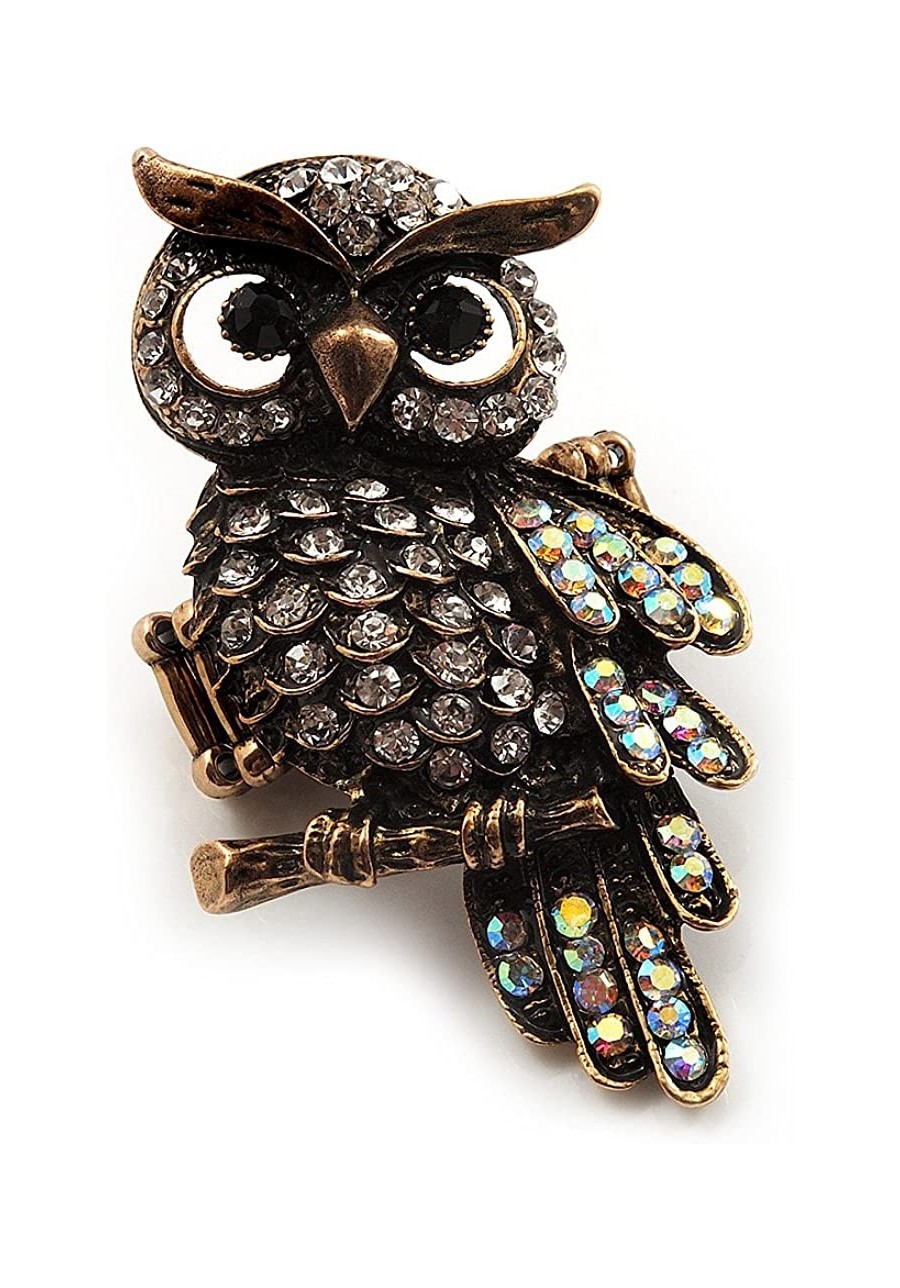 Charming Clear Diamante Antique Bronze Owl Stretch Ring $19.73 Statement