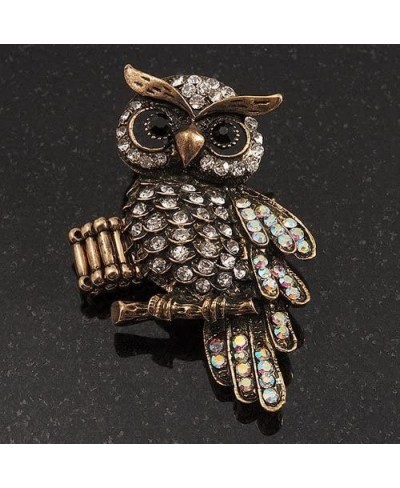 Charming Clear Diamante Antique Bronze Owl Stretch Ring $19.73 Statement