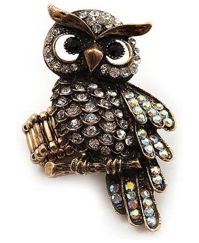 Charming Clear Diamante Antique Bronze Owl Stretch Ring $19.73 Statement