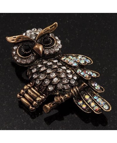 Charming Clear Diamante Antique Bronze Owl Stretch Ring $19.73 Statement