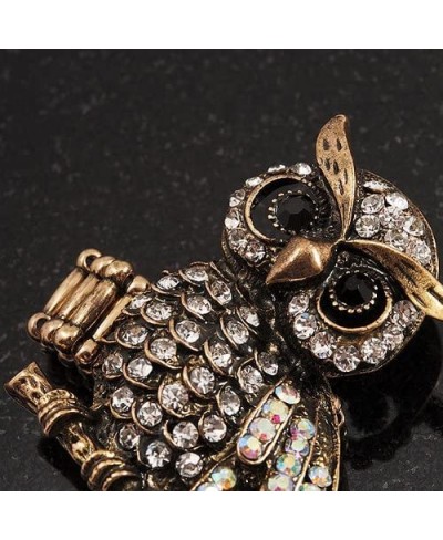 Charming Clear Diamante Antique Bronze Owl Stretch Ring $19.73 Statement