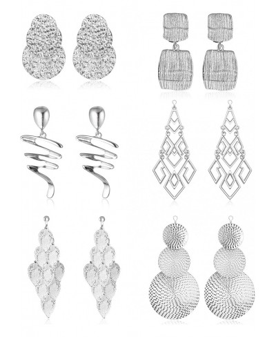 6 Pairs Clip on Earrings for Women Geometric Statement Silver Gold Clip on Earrings Non Piercing Drop Dangle Earrings Women's...
