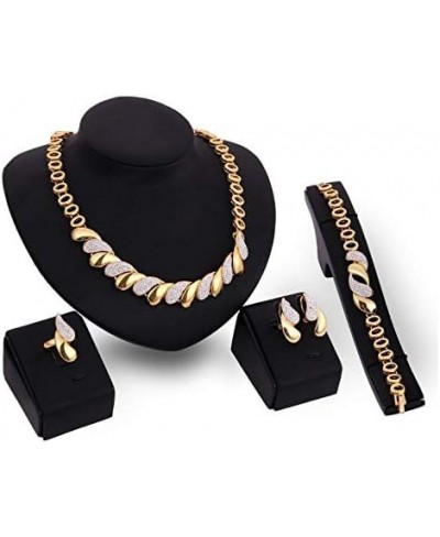 Fashion Chuncky Crystal 1Set Gold Plated Jewelry Weddings Necklace Earrings Bracelet Ring Jewelry Sets for Women $7.42 Jewelr...