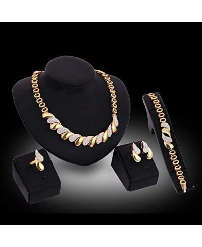 Fashion Chuncky Crystal 1Set Gold Plated Jewelry Weddings Necklace Earrings Bracelet Ring Jewelry Sets for Women $7.42 Jewelr...